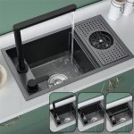    Galatea Design Modus Up Zlew z myjką do szklanek, baterią teleskopową, deską blatową 60x40 wpuszczany gunmetal black GDP27GB WYPRZEDAŻ MAGAZYNOWA