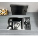    Galatea Design Modus Up Zlew z myjką do szklanek, baterią teleskopową, deską blatową 60x40 wpuszczany gunmetal black GDP27GB WYPRZEDAŻ MAGAZYNOWA