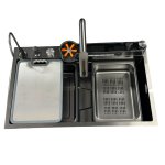      Galatea Design Modus E Zlew z wodospadem, dozownikiem, bateria 2-funkcyjną ZESTAW 75x45 wpuszczany gunmetal black GDP40GB WYPRZEDAŻ MAGAZYNOWA