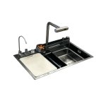      Galatea Design Modus E Zlew z wodospadem, dozownikiem, bateria 2-funkcyjną ZESTAW 75x45 wpuszczany gunmetal black GDP40GB WYPRZEDAŻ MAGAZYNOWA