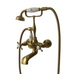   Galatea Design Retro Bateria wannowa ścienna z zestawem prysznicowym brushed gold GDT8BRG