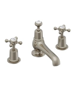 Burlington Bateria umywalkowa 3-otworowa z korkiem (bez pokręteł) brushed nickel T14-QTBNKL