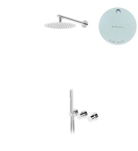 Bruma Avalon Bateria natryskowa podtynkowa z deszczownicą ścienną Ø 250 mm słuchawką prysznicową Pure White 1895721PW