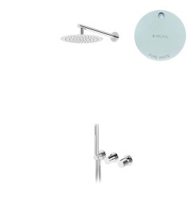 Bruma Avalon Bateria natryskowa podtynkowa z deszczownicą ścienną Ø 250 mm słuchawką prysznicową Pure White 1893603PW