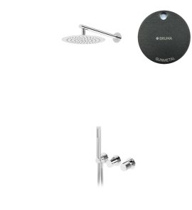 Bruma Avalon Bateria natryskowa podtynkowa z deszczownicą ścienną Ø 250 mm słuchawką prysznicową Gunmetal 1893603MG