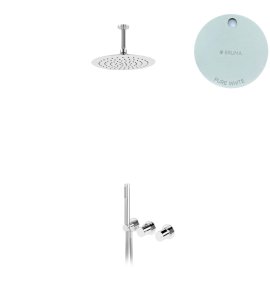 Bruma Avalon Bateria natryskowa podtynkowa z deszczownicą sufitową Ø 250 mm słuchawką prysznicową Pure White 1895821PW