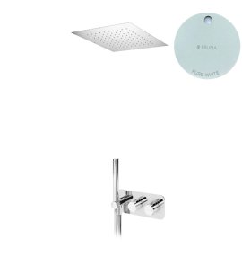 Bruma Avalon Bateria natryskowa termostatyczna podtynkowa z deszczownicą sufitową 500x500 mm i słuchawką prysznicową Pure White 1844872PW