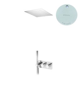 Bruma Avalon Bateria natryskowa termostatyczna podtynkowa z deszczownicą sufitową 380x380 mm i słuchawką prysznicową Pure White 1844862PW