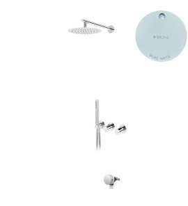 Bruma Avalon Bateria wannowo-natryskowa podtynkowa z deszczownicą ścienną Ø 250 mm napełnianiem przez przelew i słuchawką prysznicową Pure White 1893521PW