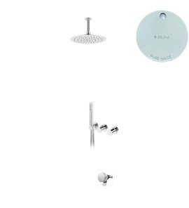 Bruma Avalon Bateria wannowo-natryskowa podtynkowa z deszczownicą sufitową Ø 250 mm napełnianiem przez przelew i słuchawką prysznicową Pure White 1893621PW