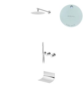 Bruma Avalon Bateria wannowo-natryskowa podtynkowa z deszczownicą Ø 250 mm wylewką i słuchawką prysznicową Pure White 1892403PW
