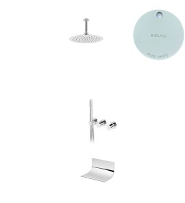 Bruma Avalon Bateria wannowo-natryskowa podtynkowa z deszczownicą sufitową Ø 250 mm wylewką i słuchawką prysznicową Pure White 1893651PW