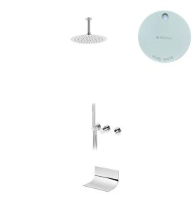 Bruma Avalon Bateria wannowo-natryskowa podtynkowa z deszczownicą sufitową Ø 250 mm wylewką i słuchawką prysznicową Pure White 1892504PW