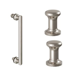 Burlington 1909 Guild Uchwyt na drzwi i dwa zwieńczenia drzwi do wnęki kabiny prysznicowej brushed nickel CQ1909HDFNL