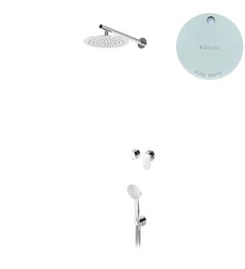Bruma Spring Zestaw natryskowy z deszczownicą Ø 250 mm ścienną i słuchawką prysznicową Pure White 1127400PW