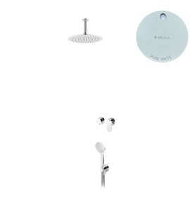 Bruma Spring Zestaw natryskowy z deszczownicą Ø 250 mm sufitową i słuchawką prysznicową Pure White 1127500PW
