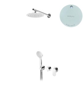 Bruma Spring Zestaw natryskowy z deszczownicą Ø 250 mm ścienną i słuchawką prysznicową Pure White 1125721PW