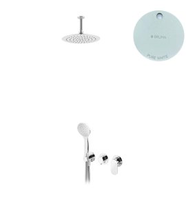 Bruma Spring Zestaw natryskowy z deszczownicą Ø 250 mm sufitową i słuchawką prysznicową Pure White 1125821PW
