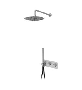 Bruma X-Alpha Zestaw natryskowy termostatyczny podtynkowy z deszczownicą Ø 250 mm na ramieniu ściennym Satin stainless steel 1865911IS