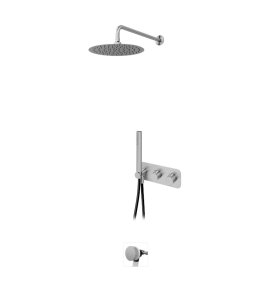 Bruma X-Alpha Zestaw wannowo-natryskowy termostatyczny podtynkowy z deszczownicą Ø 250 mm na ramieniu ściennym Satin stainless steel 1863711IS
