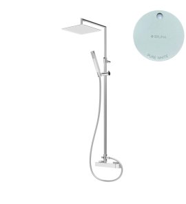 Bruma Escudo Zestaw natryskowy naścienny z deszczownicą 200x200 mm na ruchomym ramieniu i słuchawką na uchwycie Pure White 1022782PW