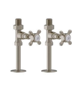 Burlington Proste zawory grzejnikowe Brushed Nickel/Biały R7BNKL