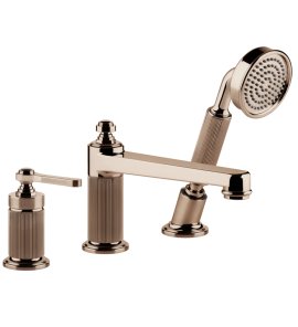 Gessi Venti20 Bateria wannowa 3-otworowa z przełącznikiem, wężem 1,5 m, słuchawką i wylewką copper pvd 65037.030