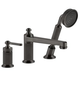 Gessi Venti20 Bateria wannowa 3-otworowa z przełącznikiem, wężem 1,5 m, słuchawką i wylewką black metal brushed pvd 65037.707
