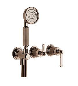 Gessi Venti20 Bateria natryskowa ścienna z przełącznikiem 2-drożnym, słuchawką i wężem element zewnętrzny copper pvd 65036.030