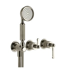 Gessi Venti20 Bateria natryskowa ścienna z przełącznikiem 2-drożnym, słuchawką i wężem element zewnętrzny nickel pvd 65036.720