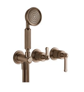 Gessi Venti20 Bateria natryskowa ścienna z przełącznikiem 2-drożnym, słuchawką i wężem element zewnętrzny copper brushed pvd 65036.708