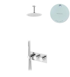 Bruma Breeze Zestaw natryskowy Ø 250 mm termostatyczny podtynkowy z ramieniem sufitowym Pure White 1874901PW