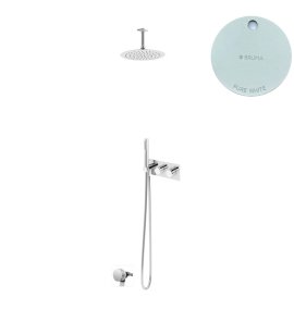 Bruma Breeze Zestaw natryskowy Ø 250 mm termostatyczny podtynkowy z ramieniem sufitowym i syfonem Pure White 1873401PW