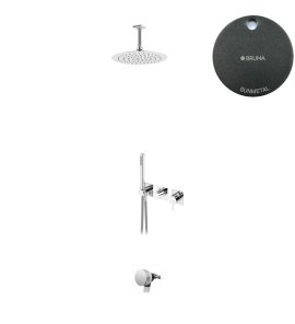 Bruma Lusa Zestaw wannowo-natryskowy podtynkowy z deszczownicą Ø 250 mm z odpływem Gunmetal 1013601MG