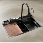      Galatea Design Modus S Zlew z wodospadem, dozownikiem, bateria 3-funkcyjną ZESTAW 75x46 wpuszczany  gunmetal black GDP31GB WYPRZEDAŻ MAGAZYNOWA
