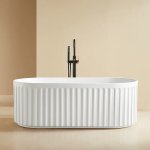   Galatea Design Riflia Wanna wolnostojąca ryflowana z korkiem klik klak 170x80 biały GDAO2006WH  WIETRZENIE MAGAZYNU 