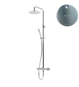 Bruma Leaf4 Zestaw prysznicowy ścienny z regulowaną wysokością deszczownicy Ø 250 mm Satinox 1673401ST