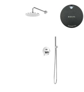 Bruma Leaf Zestaw prysznicowy podtynkowy z deszczownicą ścienna Ø 250 mm i słuchawką Gunmetal 1677221MG
