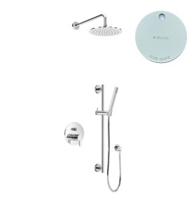 Bruma Leaf Zestaw natryskowa podtynkowy z deszczownicą Ø 230 mm i słuchawką na drążku Pure White 1673638PW