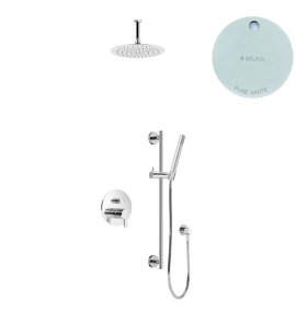 Bruma Leaf Zestaw natryskowa podtynkowy z deszczownicą sufitową Ø 230 mm i słuchawką na drążku Pure White 1673743PW