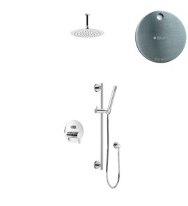 Bruma Leaf Zestaw natryskowa podtynkowy z deszczownicą sufitową Ø 250 mm i słuchawką na drążku Satinox 1673745ST