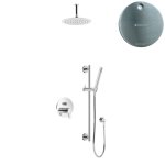 Bruma Leaf Zestaw natryskowa podtynkowy z deszczownicą sufitową Ø 250 mm i słuchawką na drążku Satinox 1673745ST