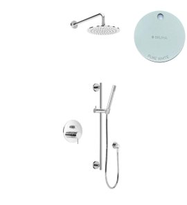 Bruma Leaf2 Zestaw natryskowa podtynkowy z deszczownicą Ø 230 mm i słuchawką na drążku Pure White 1673639PW