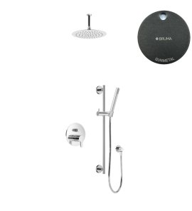 Bruma Leaf Zestaw natryskowa podtynkowy z deszczownicą sufitową Ø 250 mm i słuchawką na drążku Gunmetal 1673745MG