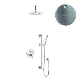 Bruma Leaf2 Zestaw natryskowa podtynkowy z deszczownicą sufitową Ø 250 mm i słuchawką na drążku Satinox 1673746ST