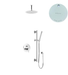 Bruma Leaf2 Zestaw natryskowa podtynkowy z deszczownicą sufitową Ø 250 mm i słuchawką na drążku Pure White 1673746PW
