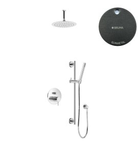 Bruma Leaf2 Zestaw natryskowa podtynkowy z deszczownicą sufitową Ø 250 mm i słuchawką na drążku Gunmetal 1673746MG