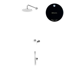 Bruma Leaf2 Zestaw prysznicowy podtynkowy z deszczownicą ścienną Ø 250 mm ze słuchawką Night Sky 1673605NS