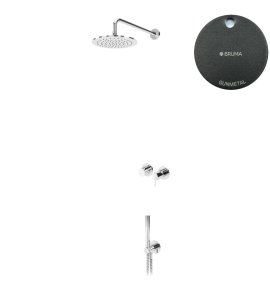 Bruma Leaf2 Zestaw prysznicowy podtynkowy z deszczownicą ścienną Ø 300 mm ze słuchawką Gunmetal 1673609MG