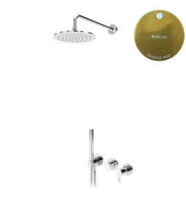 Bruma Leaf Bateria natryskowa podtynkowy z deszczownicą Ø 250 mm i zestawem natryskowym Sunrise PVD 1673615PR